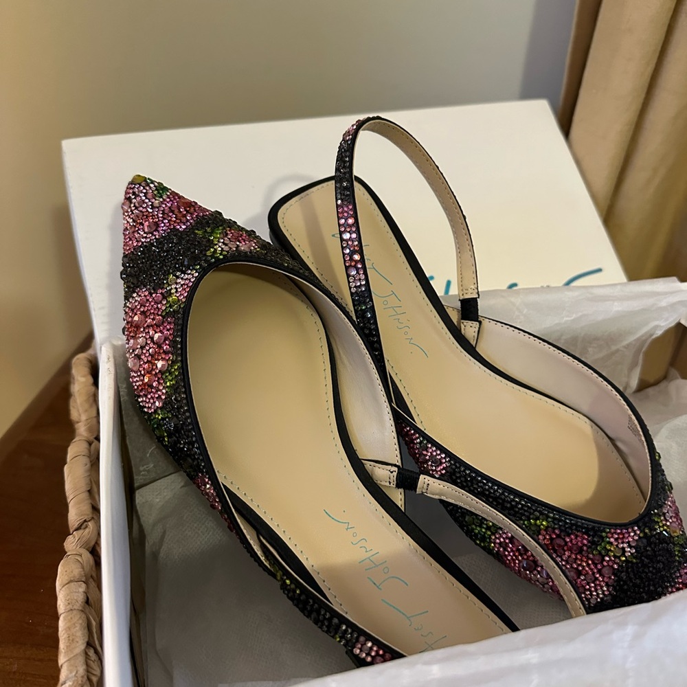 Betsey Johnson Pink and Black Beaded Heels